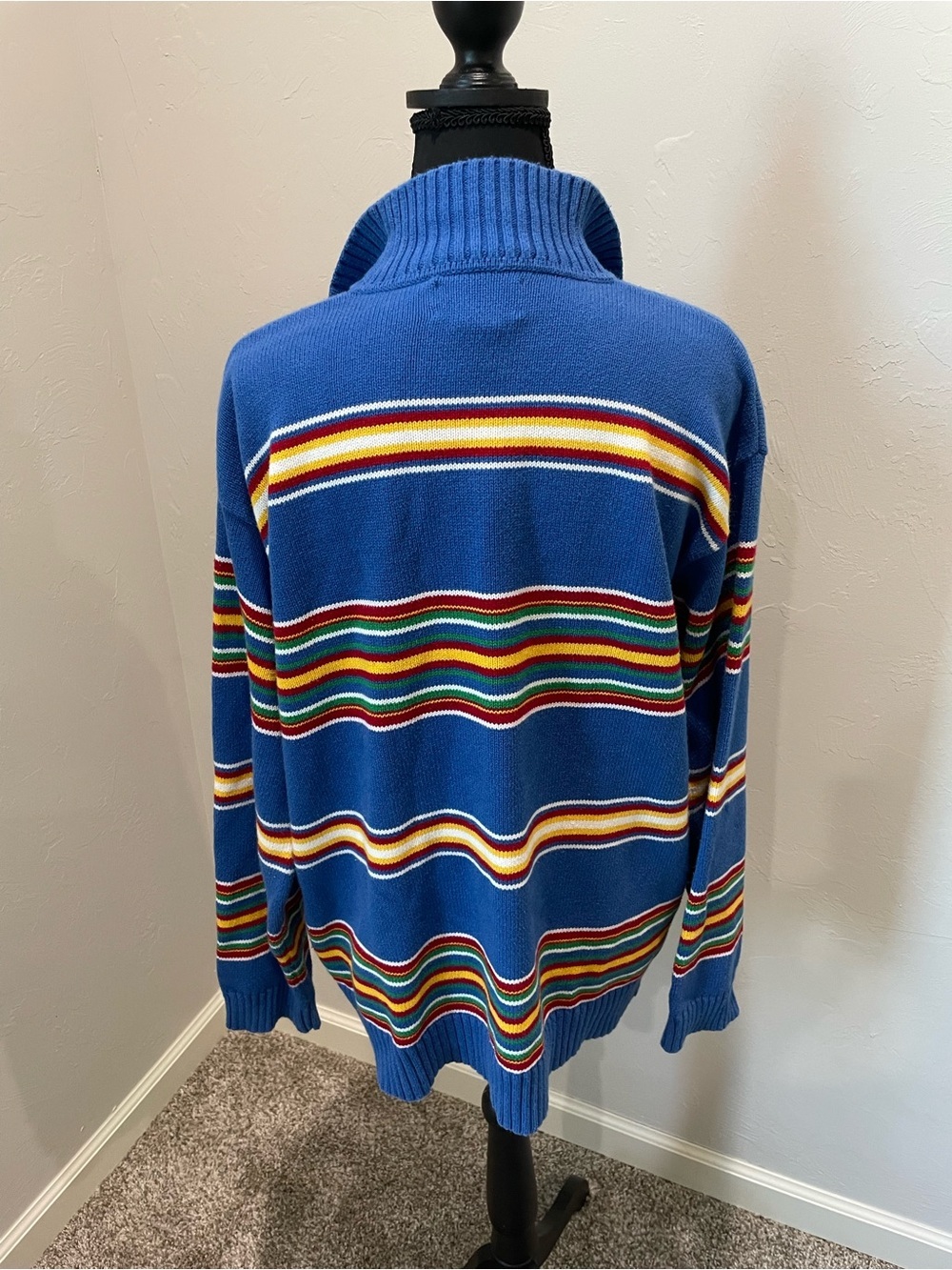 Ralph Lauren Vintage Blue Zip-Neck Sweater with Multicolor Stripes - Picture 5 of 6